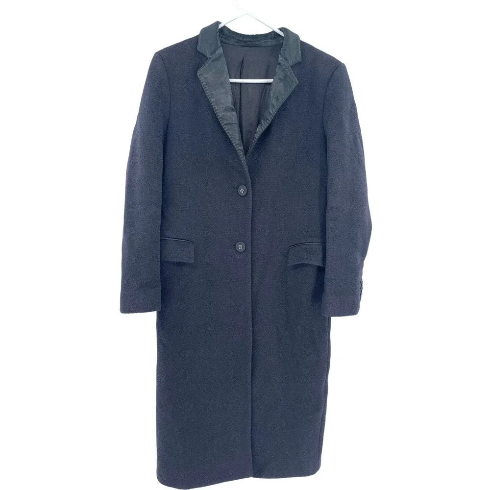 Officine Generale Coat Eden Satin Trimmed Wool Blend 38 US 6 Dark Navy Blue